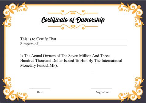certificate of ownership template free download
